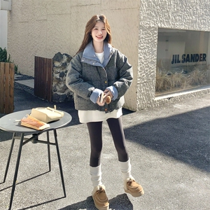 韩系灰色撞色短款羽绒服外套女冬2025新款设计保暖白鸭绒气质外套图片