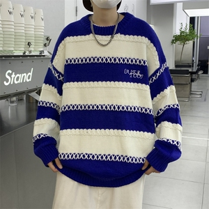 秋冬高街条纹毛衣男设计感小众慵懒风情侣针织衫上衣 M652-P43图片