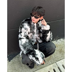 扎染羊羔毛夹棉拼色高级毛绒外套R2464P110，男装夹克，星座1116-2