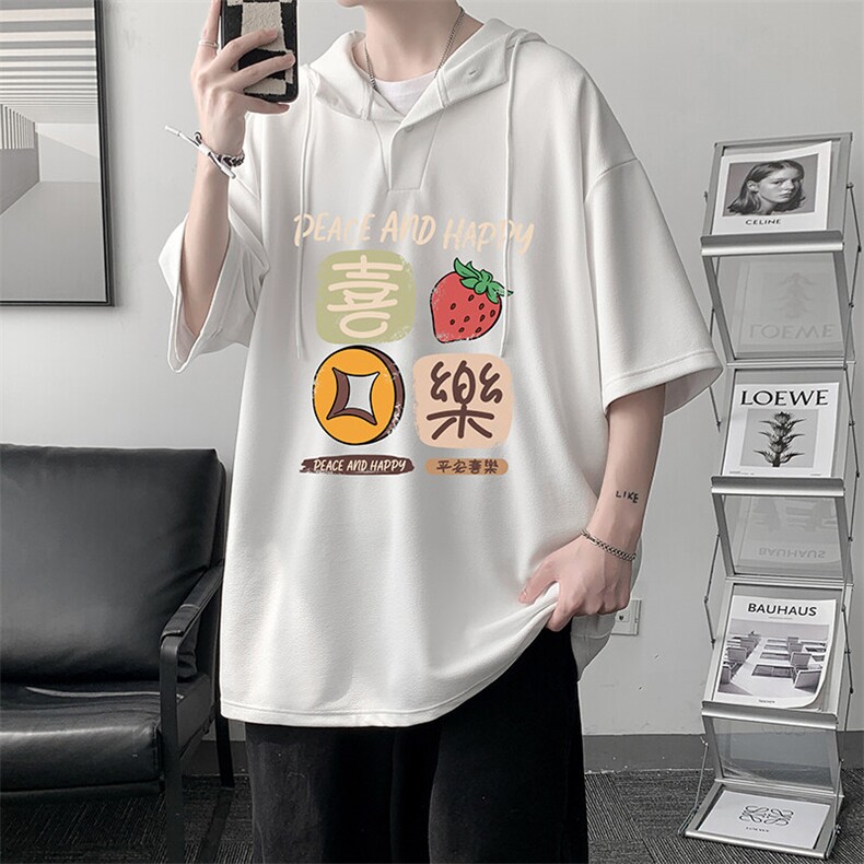 LD54322-P45NASA连帽短袖t恤男大码胖子带帽五分袖中袖,男装T恤,电商A040