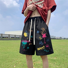 港风23新款夏季时尚百搭宽松印花松紧腰短裤五分裤A6252P25控38，男装牛仔裤，电商A268A