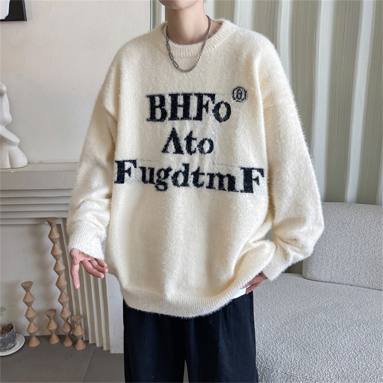 B229-P58毛衣男秋冬美式复古慵懒软糯针织衫设计感小众宽松线衣,男装针织衫/毛衣,星座512-6