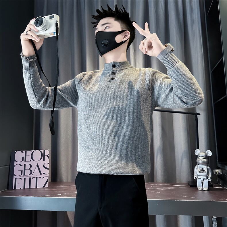 加绒一体绒毛衣男纽扣针织衫社会小伙店主风301C-M119-P78控108,男装针织衫/毛衣,星座301C（原B323）