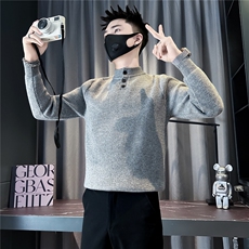 加绒一体绒毛衣男纽扣针织衫社会小伙店主风301C-M119-P78控108，男装针织衫/毛衣，星座301C（原B323）