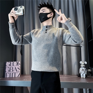 加绒一体绒毛衣男纽扣针织衫社会小伙店主风301C-M119-P78控108图片
