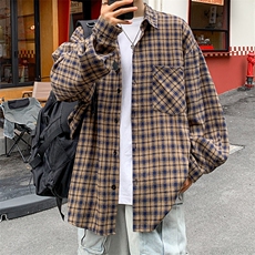 衬衫男秋季新款港风大码宽松磨毛格子长袖衬衣CS510-P38(现货），男装衬衫，星座214-3