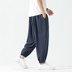 2025夏季新款日系大码男棉麻宽松亚麻休闲裤九分裤K29特批25，男装休闲裤，星座225-1