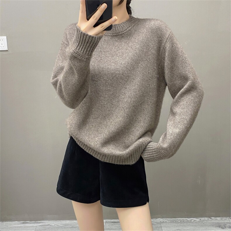 秋冬软糯纯山羊绒衫女V领毛衣加厚宽松套头马鞍肩羊毛针织打底衫,女装羊绒衫,织绒羊