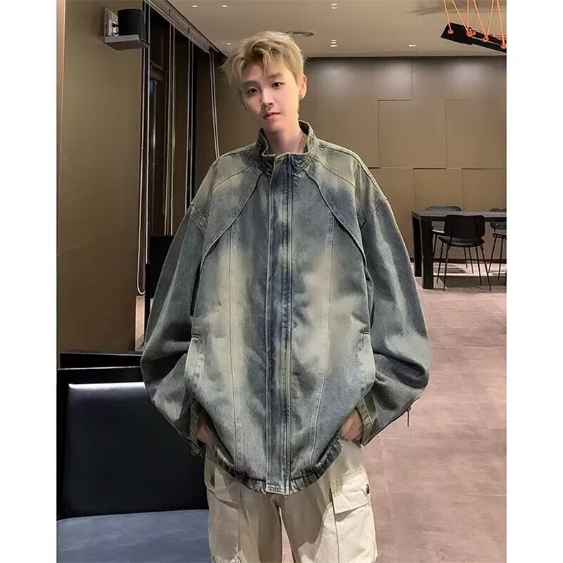 316-P672025潮牌美式复古解构拼接牛仔外套男女宽松小众潮流,男装工装外套,电商B323A