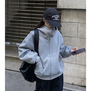 抖音得物高品质秋冬美式高街重磅结构辑明线纹理连帽卫衣外套W111图片