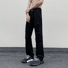 B221美式ins高街小众重工艺假破洞小脚牛仔裤LK23019-P60控78，男装牛仔裤，电商B221
