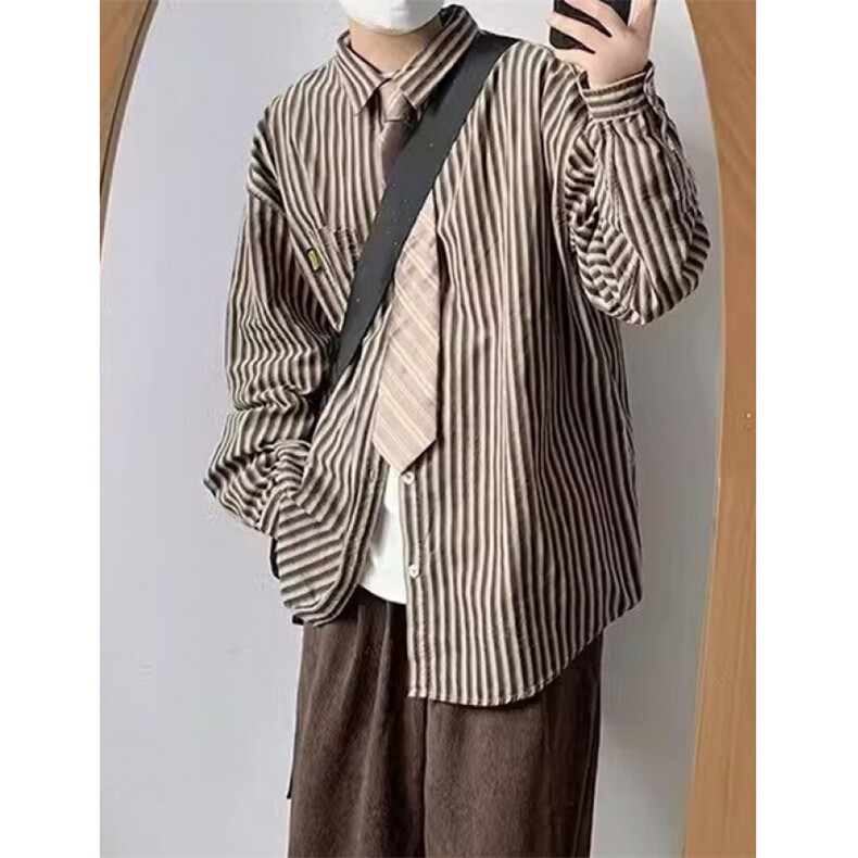 条纹衬衫长袖男春秋季灯芯绒宽松半袖体恤上衣CS3014,男装T恤,星座1116A（原606A-3）