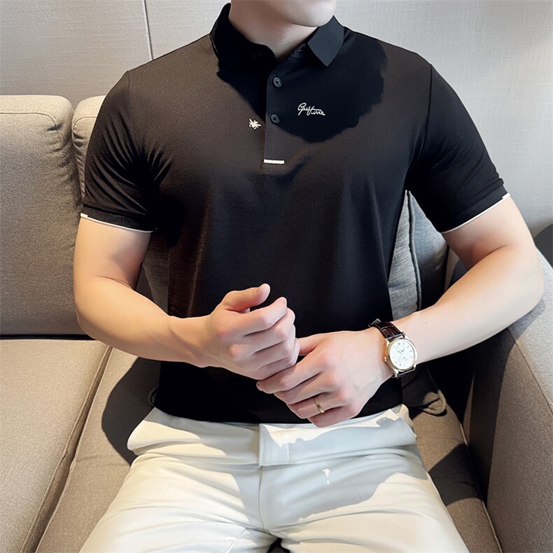 2026夏季大码新款短袖T恤时尚蜜蜂刺绣翻领Polo衫T02401-特P40,男装T恤,电商D342