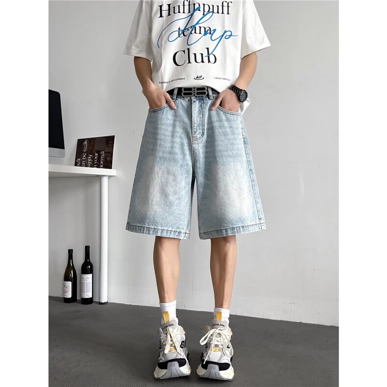 美式高级感牛仔短裤男女夏季潮牌复古裤子欧美伐木阔腿M2069-P44，男装牛仔裤，星座1109-3