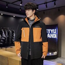 2020电商B247冬季新款韩版拼色时尚外穿连帽青少年男士2026，男装羽绒服，电商B247
