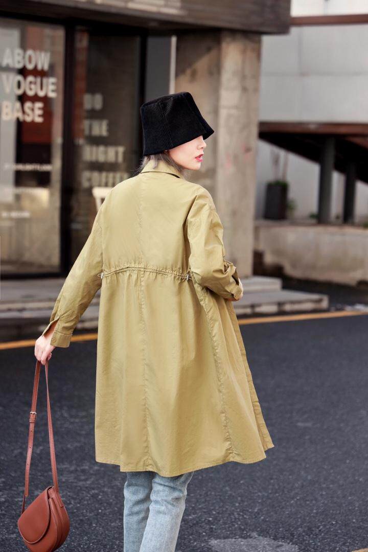 抽绳设计韩版风衣，女装风衣，美惠百合