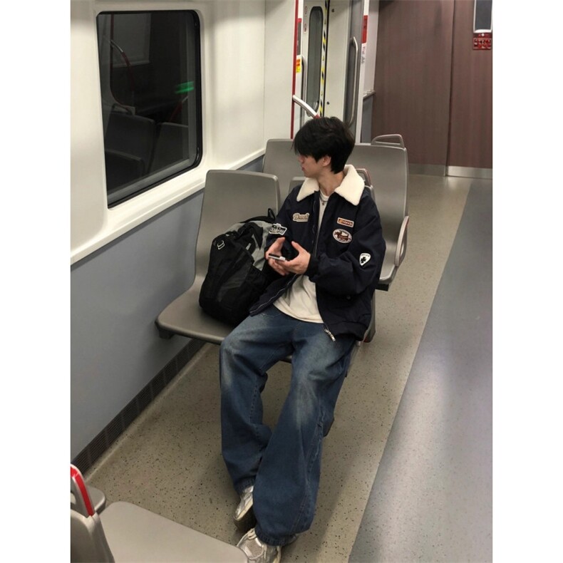 美式复古学院风羊羔绒外套男女毛领棉袄冬季防寒服情侣棒球服棉服,男装棉衣,四季星座505