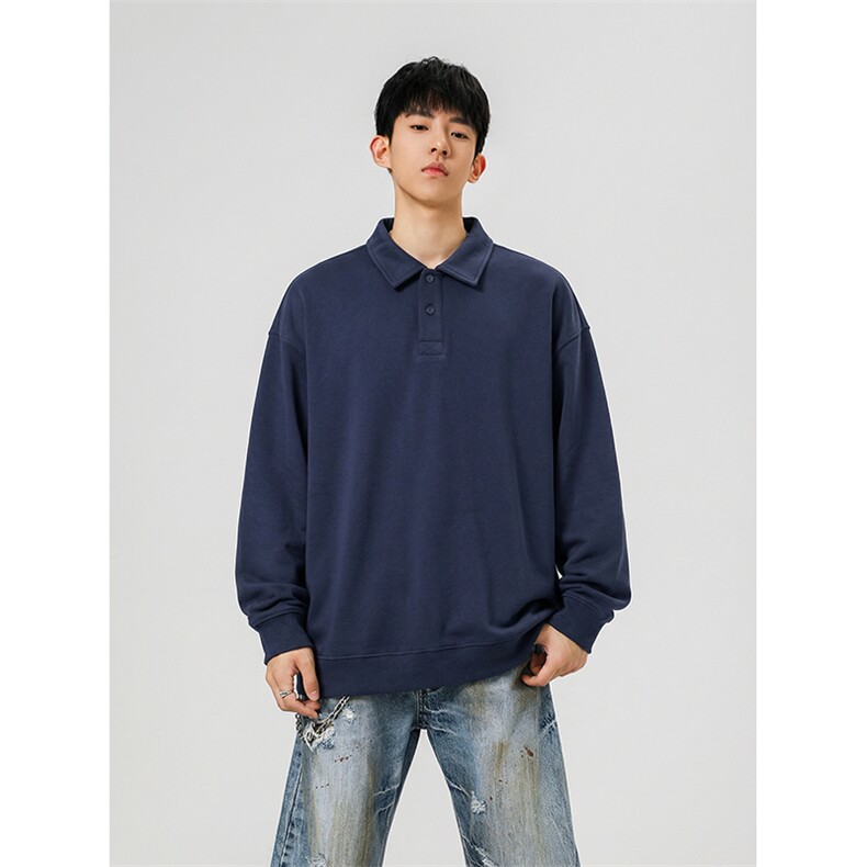 抖音得物高品质二开230克精梳珠地光版纯色宽松长袖T恤翻领POLO衫，男装T恤，电商A486