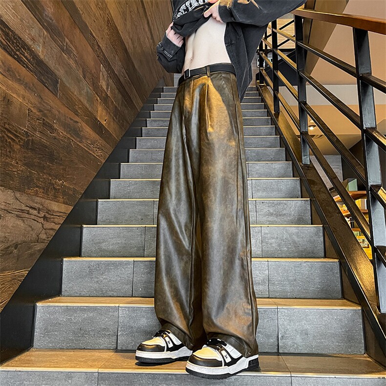 8XL-M特大码皮裤男直通休闲裤软软PU皮宽松阔腿男K9102P75控95，男装皮裤，电商D206-1