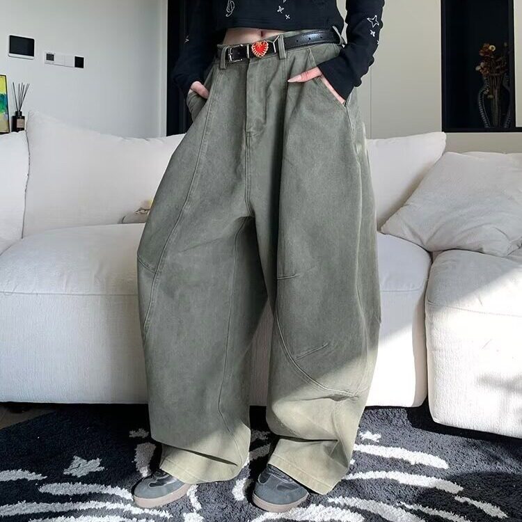 新款美式拼接解构设计感弯刀工装裤男女宽松阔腿长裤子AM1204P57,男装工装外套,星座1013-5