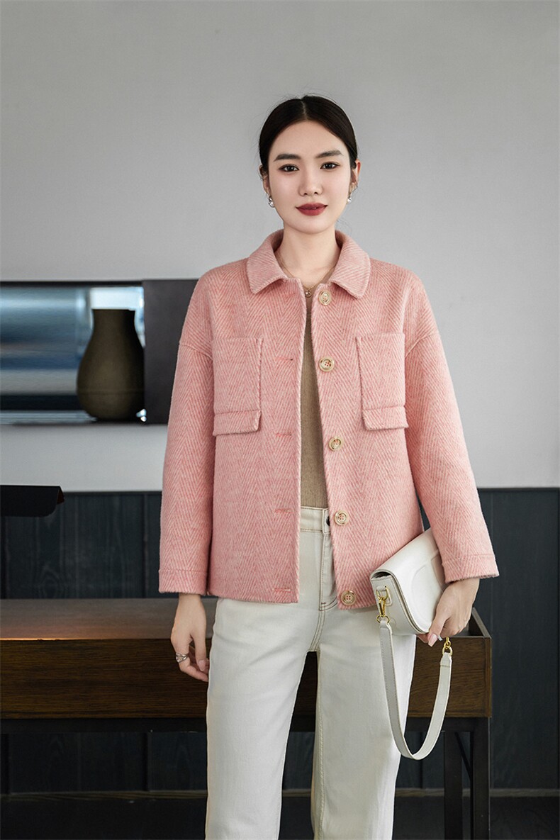 时尚百搭女士双面呢外套75%羊毛保暖显瘦秋冬必备单品,女装双面呢大衣,岳达羊绒