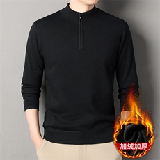 秋冬季男士半拉链毛衫加绒加厚男针织衫时尚保暖上衣百搭潮打底衫，男装针织衫/毛衣，钱塘6003（原4033）