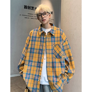 特批P30无差价秋季新款复古格子衬衫男vibe贴标时尚衬衣外套C2501图片