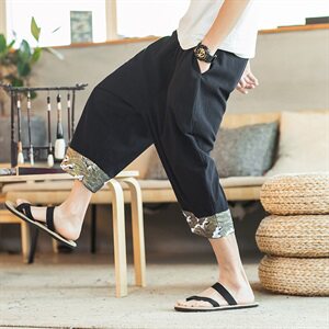 2021夏季中国风棉麻七分裤男宽松大码阔腿直筒裤QT6005-DK75-P45图片