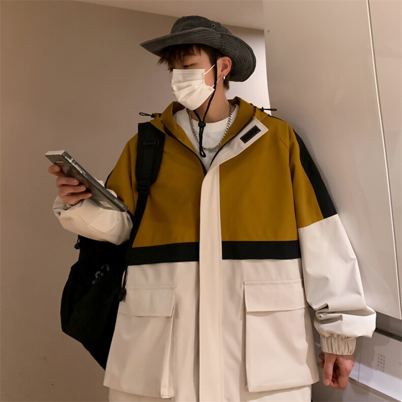新款连帽冲锋衣夹克男撞色港风拼接潮流休闲外套JK2303-P68,男装夹克,星座717