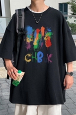 港风高克重纯棉夏季新款短袖T恤涂鸦印花简约T6008P25控38，男装T恤，电商A268A