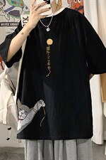 YT26013-P30亚麻短袖t恤男大码五分袖男宽松七分袖海报风，男装T恤，电商A040