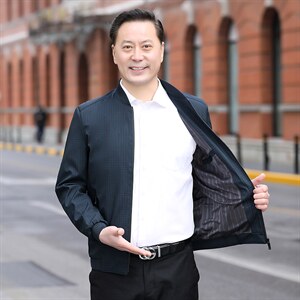 男士2023年秋季新款长袖薄款中年商务休闲拉链夹克棒球领潮流男装图片
