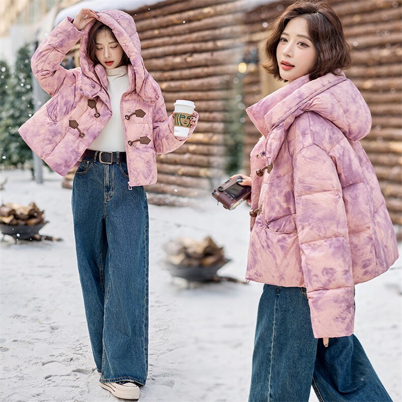 独特超好看扎染印花短款羽绒服女2024冬季新款时尚保暖白鸭绒外套,女装羽绒服,润尚靓点
