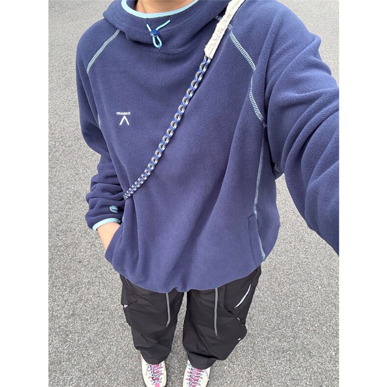 高品户外山系情侣撞色保暖抓绒衣连帽摇粒绒卫衣男女A1078-P60，男装棉衣，星座1505