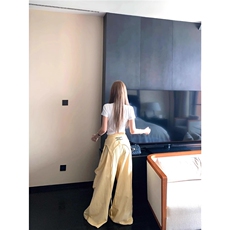 美式复古字母刺绣休闲条纹阔腿裤女夏季绑带伞兵裤，男装休闲裤，星座506A