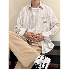 日系复古条纹长袖衬衫男女新款宽松休闲外套中性衬衣潮S2626-P33，男装衬衫，星座1008-1