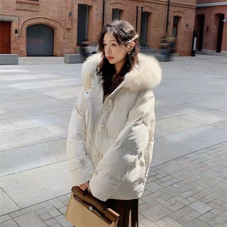 紫色牛角扣连帽羽绒棉服女2023冬季新款小个子奶呼呼加厚保暖棉衣,女装棉衣/棉服,星座1210-1