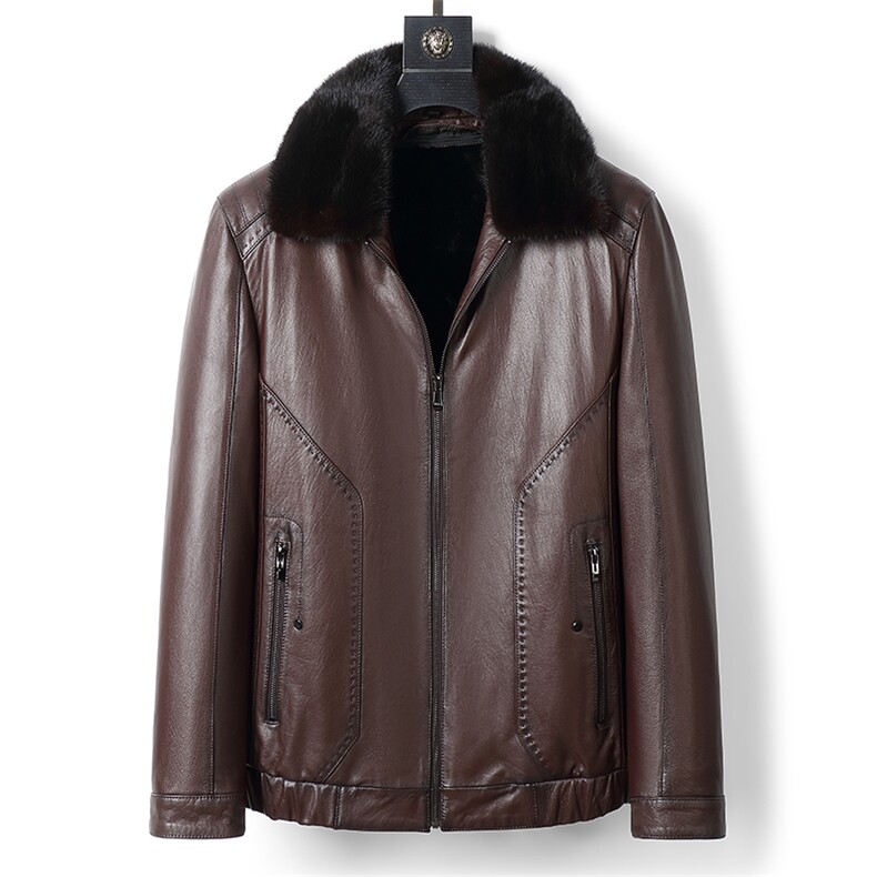 真皮皮衣男中老年山羊皮夹克可拆卸水貂内胆冬季毛领外套爸爸装厚，男装皮衣，电商B360A（原721A）
