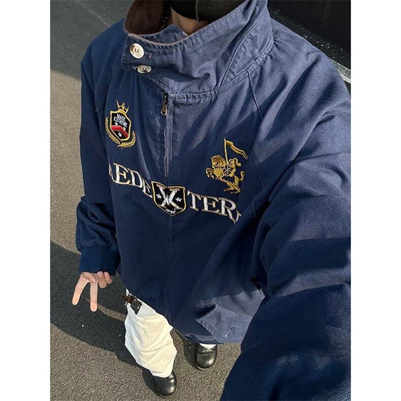 美式街头高级感夹克男春秋款小众工装刺绣宽松飞行外套W6381-P95图片