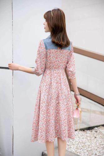 【现货】春季新款牛仔碎花连衣裙假两件淑女风，女装连衣裙，笑思源