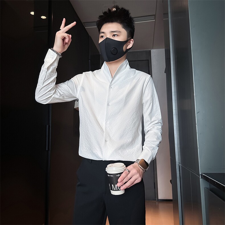 店主风立领衬衫男长袖高级感修身英伦社会小伙301C-CS08-P58控78,男装衬衫,星座301C（原B323）