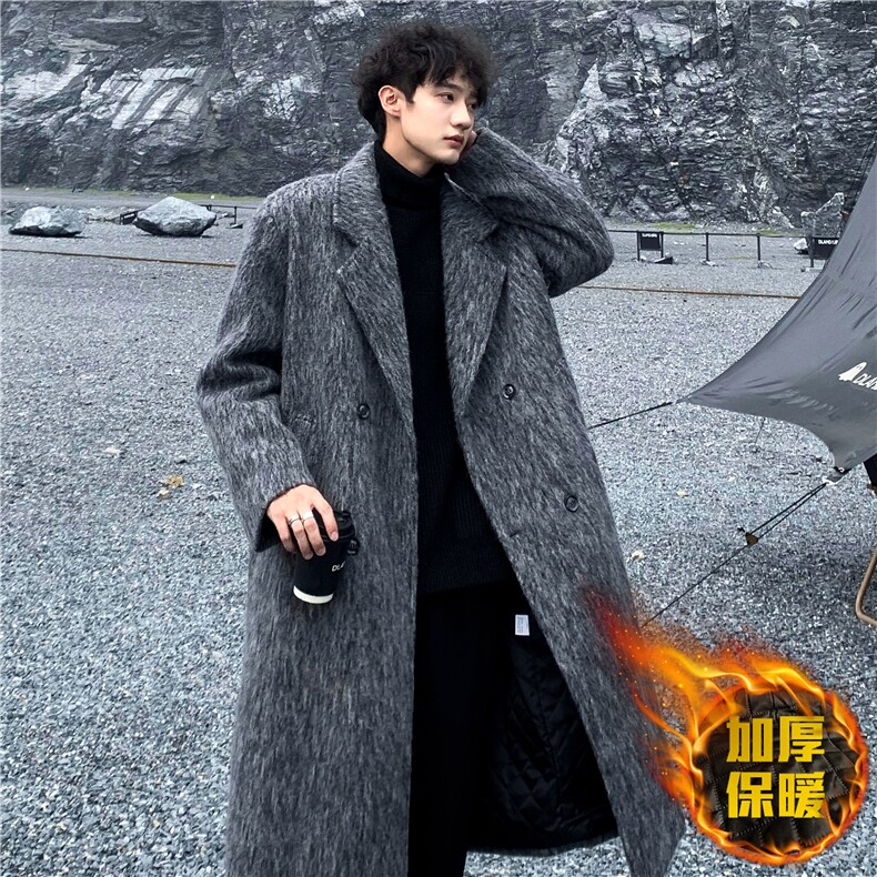 呢子大衣男外套宽松毛呢中长款秋冬保暖垫肩加厚冬季风衣外套p168,男装风衣,电商C307