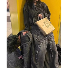 欧美嘻哈哥特街头宽松牛仔裤男复古拼接补丁做旧阔腿长裤，男装牛仔裤，星座506A