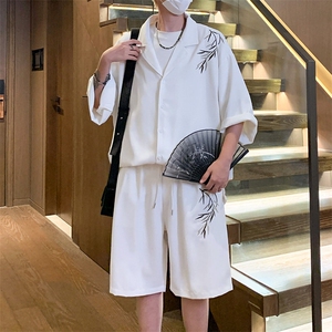 TZ96971/P960夏季新款新中式风刺绣西服领衬衣裤子套装男两件套图片