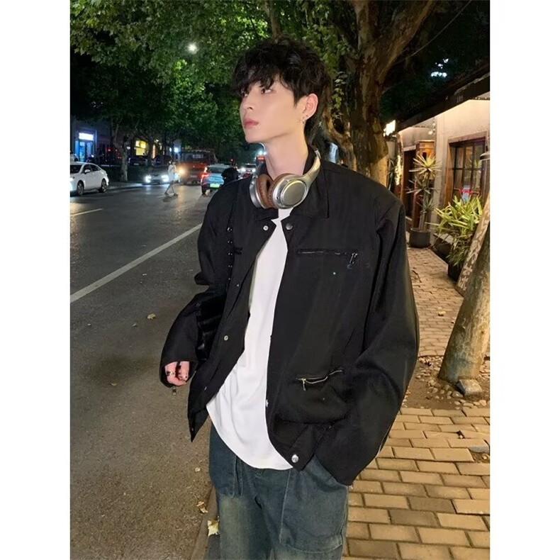 网图金属拉链小众肩垫夹克男秋季潮牌时尚外套W6193-P62,男装夹克,星座412