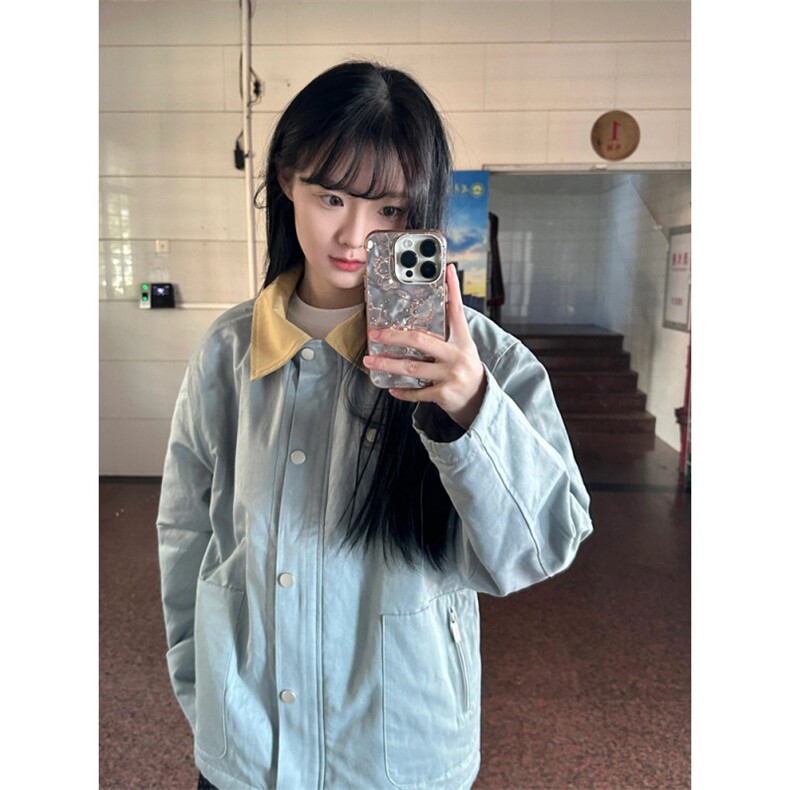美式复古工装外套女春秋款小个子夹棉加厚拼接撞色潮牌翻领夹克潮,男装夹克,星座1210-1