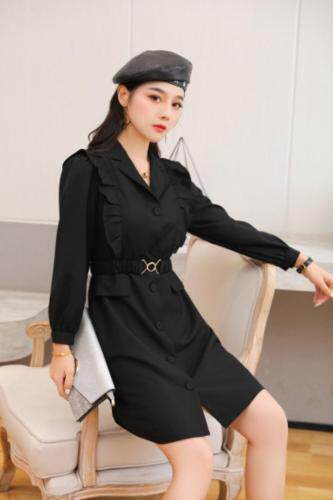 时尚休闲风衣裙：黑色，灰色，卡其色m一XL，女装风衣，圣姿源