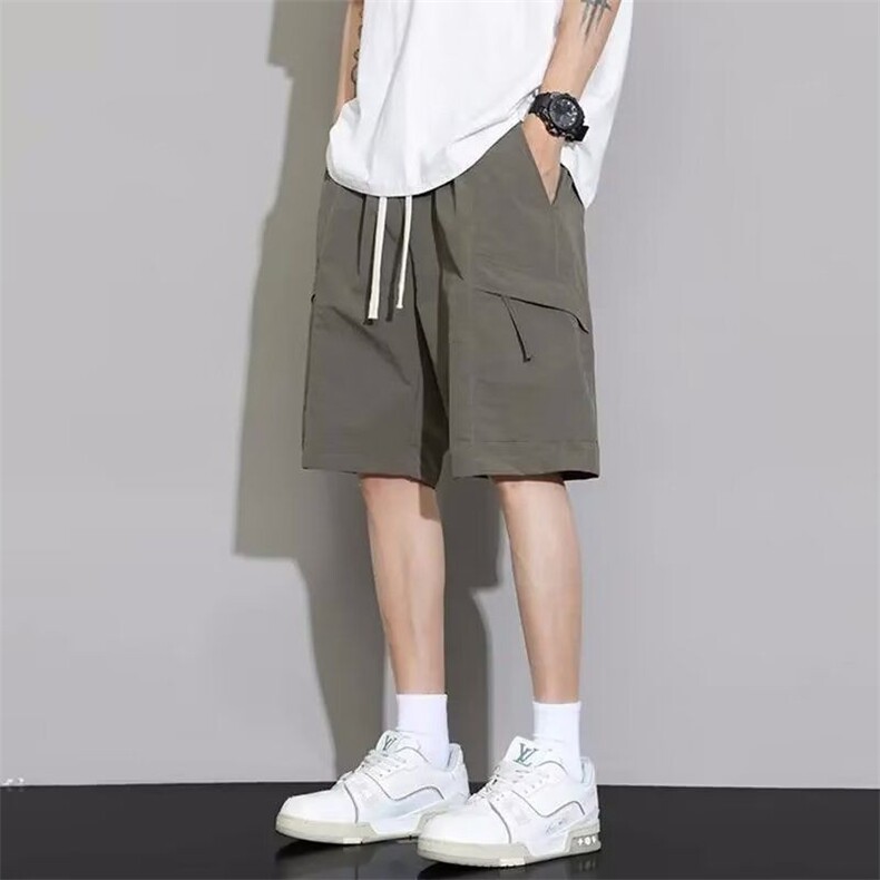 夏季冰丝短裤男士潮牌宽松中裤子2025夏天新款速干休闲五分裤,男装牛仔裤,星座1210-1