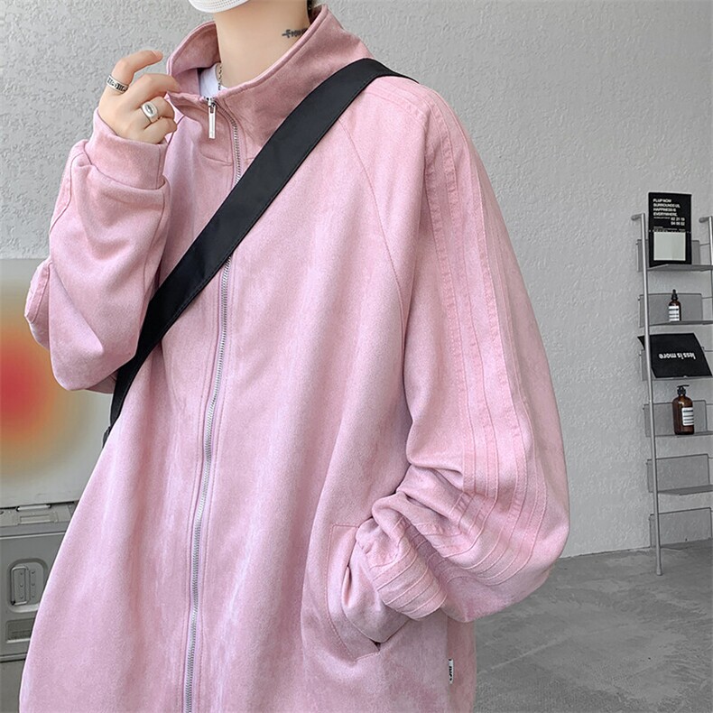 8XL-M春季大码外套男重磅条纹麂皮绒棒球服立领夹克衫JK004P75,男装夹克,电商B312