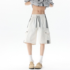 8XL-M三条杠工装短裤大码休闲运动中裤条纹冰丝五分裤DK1303/P48，男装休闲裤，电商B238